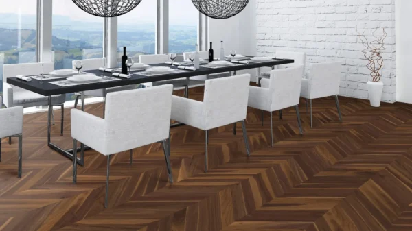 Weitzer Parkett Stab 500 Nussbaum Natur lebhaft bunt Französisch Fischgrät 45° ProActive+ (lackiert) – Bild 5