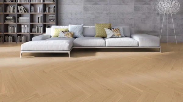 Weitzer Parkett Stab 750 Eiche Kaschmir ruhig Fischgrät 90° ProActive+ (lackiert) – Bild 3
