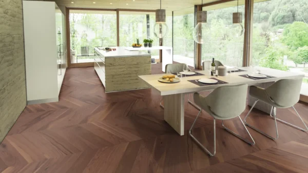 Weitzer Parkett Stab 750 Nussbaum Natur lebhaft bunt Französisch Fischgrät 60° ProVital finish (geölt) – Bild 4