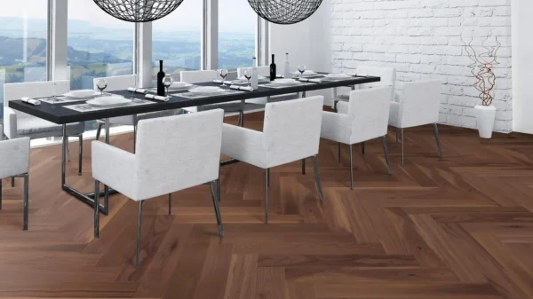 Weitzer Parkett Stab 750 Nussbaum Natur lebhaft bunt Fischgrät 90° ProActive+ (lackiert) – Bild 5