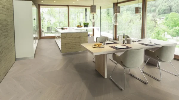 Weitzer Parkett Stab 750 Eiche Auster lebhaft bunt Französisch Fischgrät 60° ProActive+ (lackiert) – Bild 4
