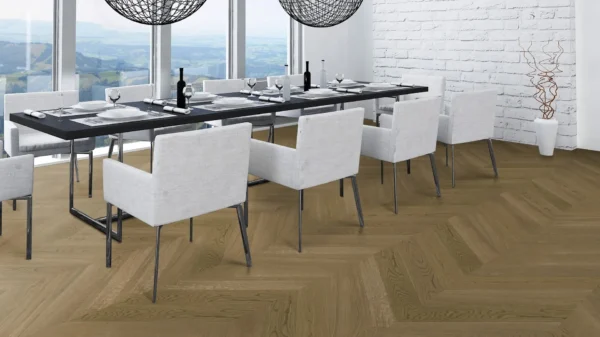 Weitzer Parkett Stab 750 Eiche Mandel lebhaft bunt Französisch Fischgrät 45° ProActive+ (lackiert) – Bild 5